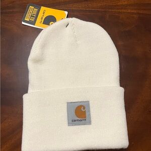Carhartt Cream Knit Cuffed Beanie with Logo Tag